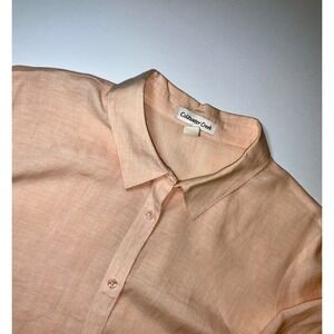 Coldwater Creek Womens 1X Peach Linen 3/4 Button Shirt Coastal Grandma Summer